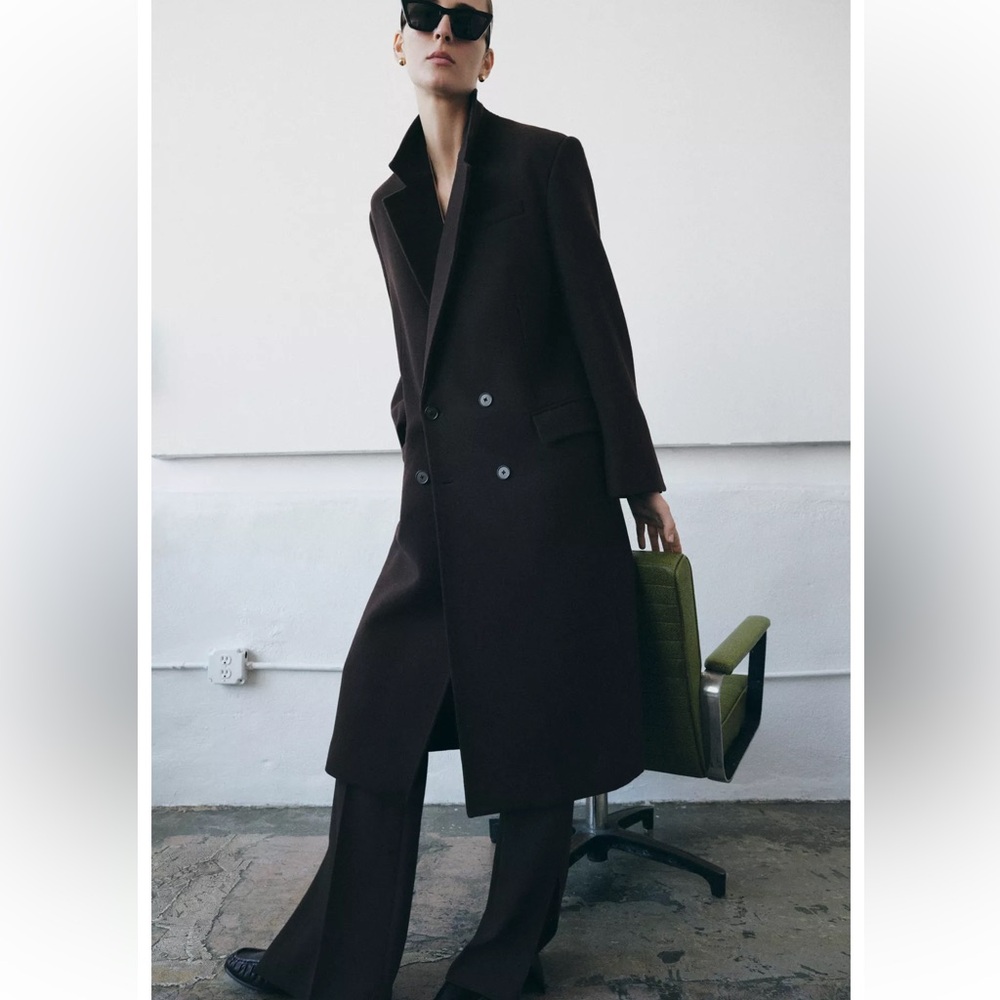 Zara ZW Collection oversized double-breasted wool coat in brown